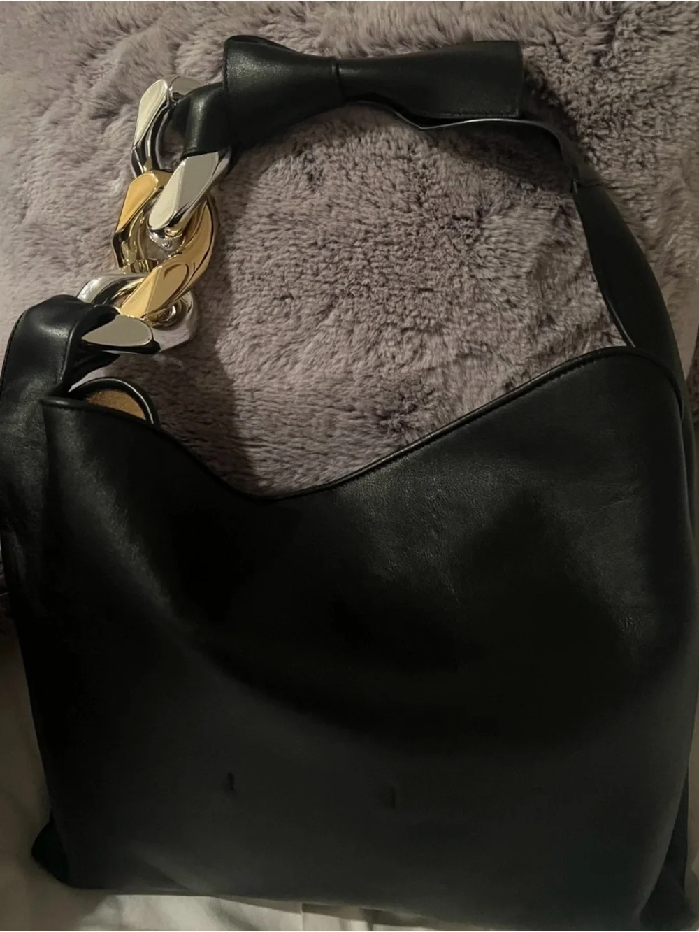 JW ANDERSON Black Shoulder Bag with Gold & Silver Chain Links